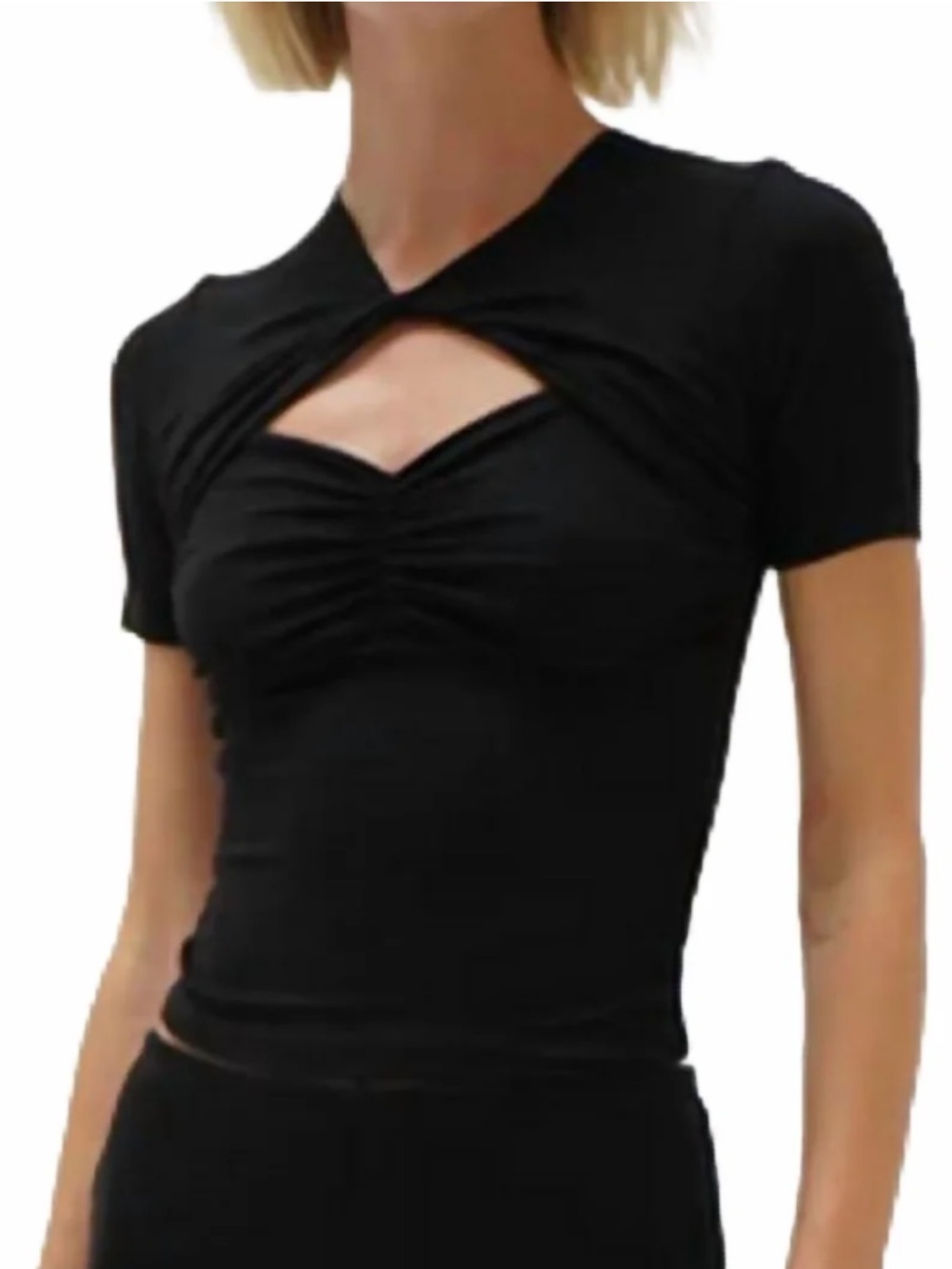 LNA Twist Neck Cut-Out Short Sleeve Top, NEW